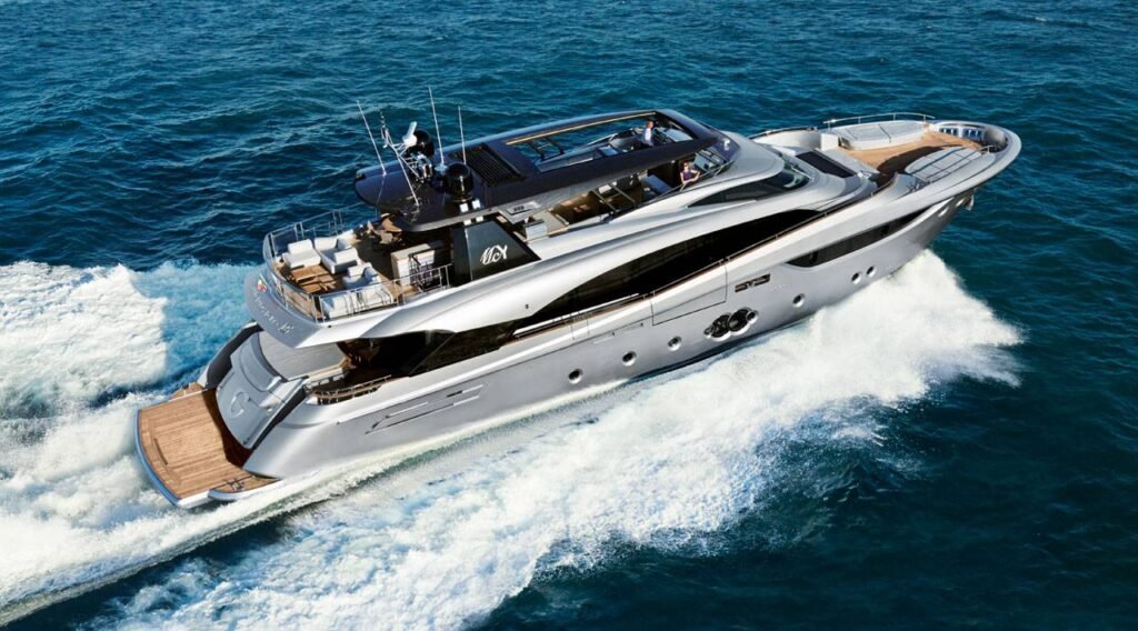 32 metre Italian 5 cabin yacht for sale, at anchor in the Med