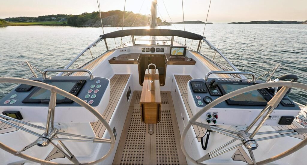 Swedish inboard sailing yacht for sale, under way at sea