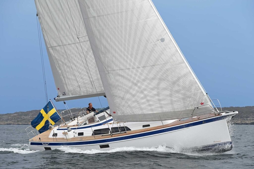 2 cabin 8 guest Swedish yacht interior with light Scandinavian finish