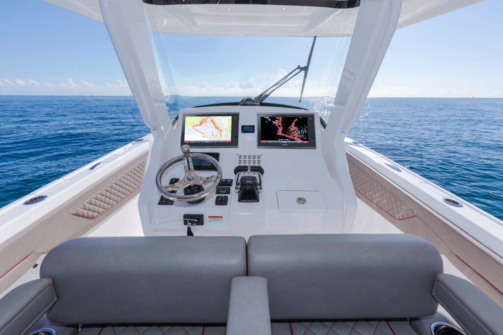 11 metre 8 guest center console yacht for sale, at anchor