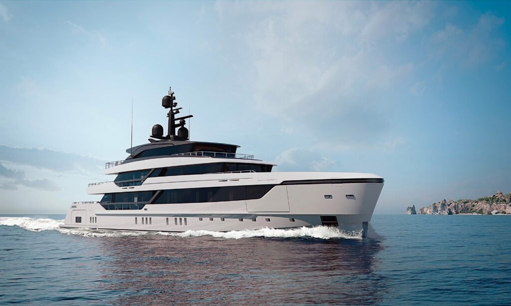 6 cabin aluminium yacht for sale, exterior on the water