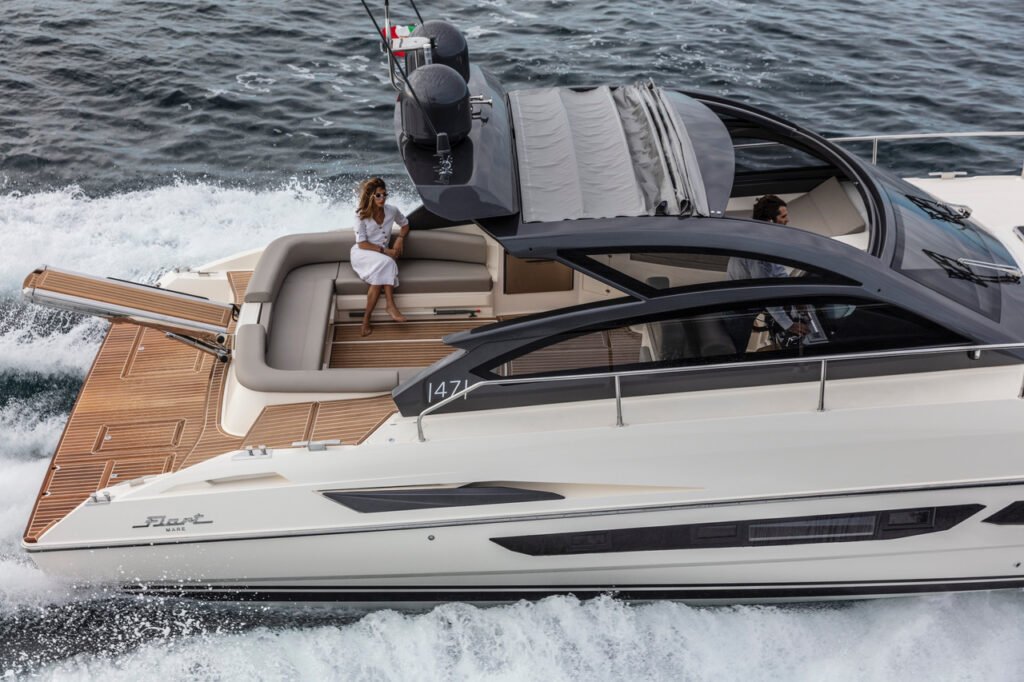 luxury yacht at 800,000 euros at anchor in calm harbour