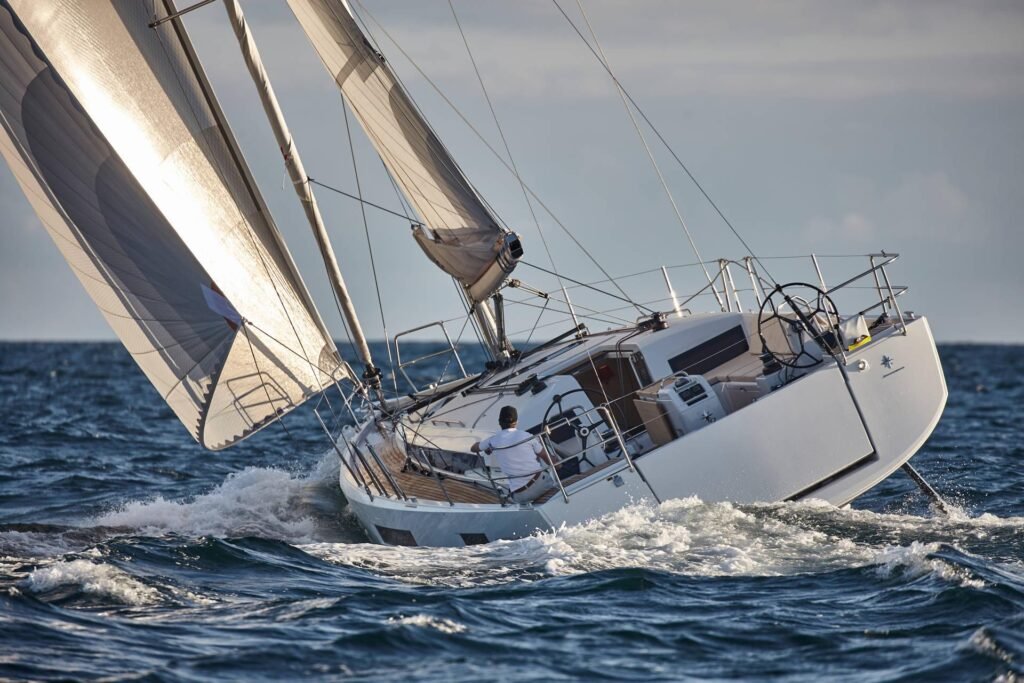 French-built 14 metre yacht interior with three cabins