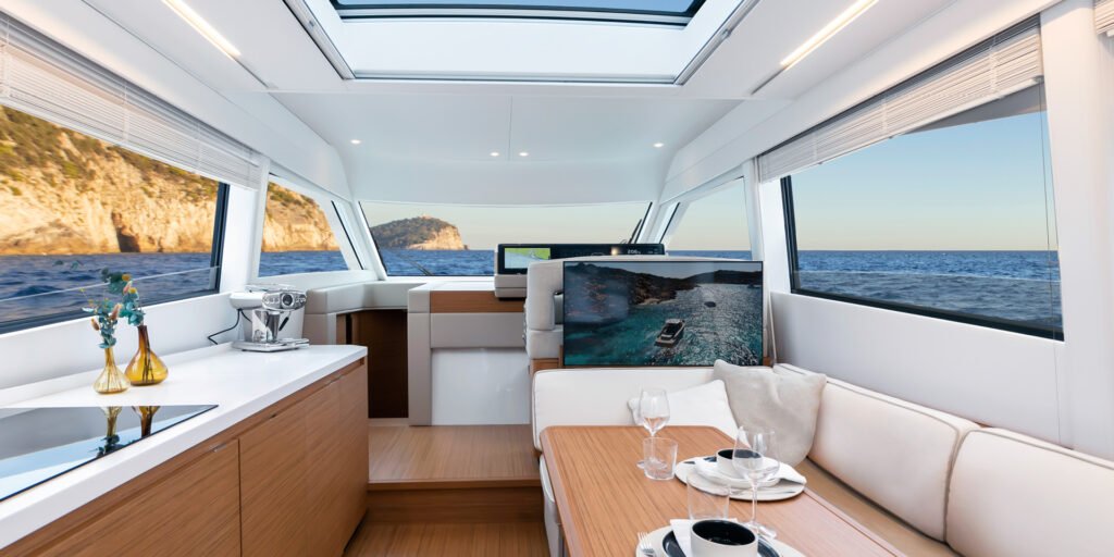 16 metre coupe 8 guest yacht, open salon interior