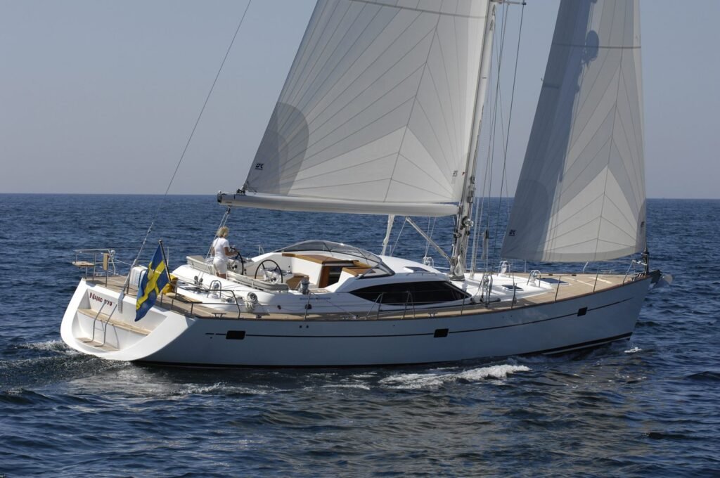 18 metre 3 cabin Swedish built yacht for sale, exterior on the water