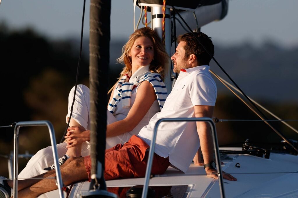 2 cabin 10 metre yacht from France, galley and dining area