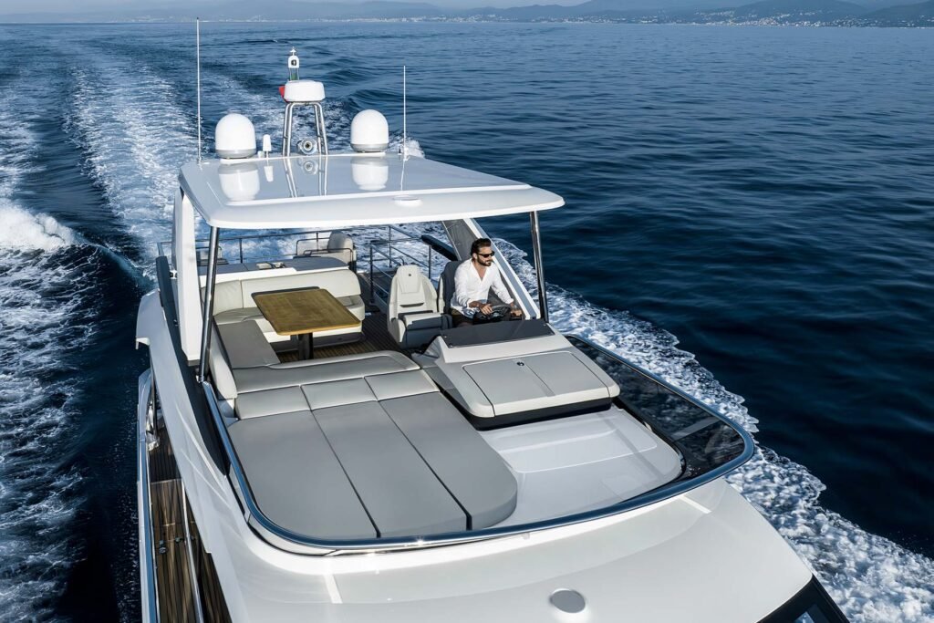 12 guest flybridge yacht interior and living space