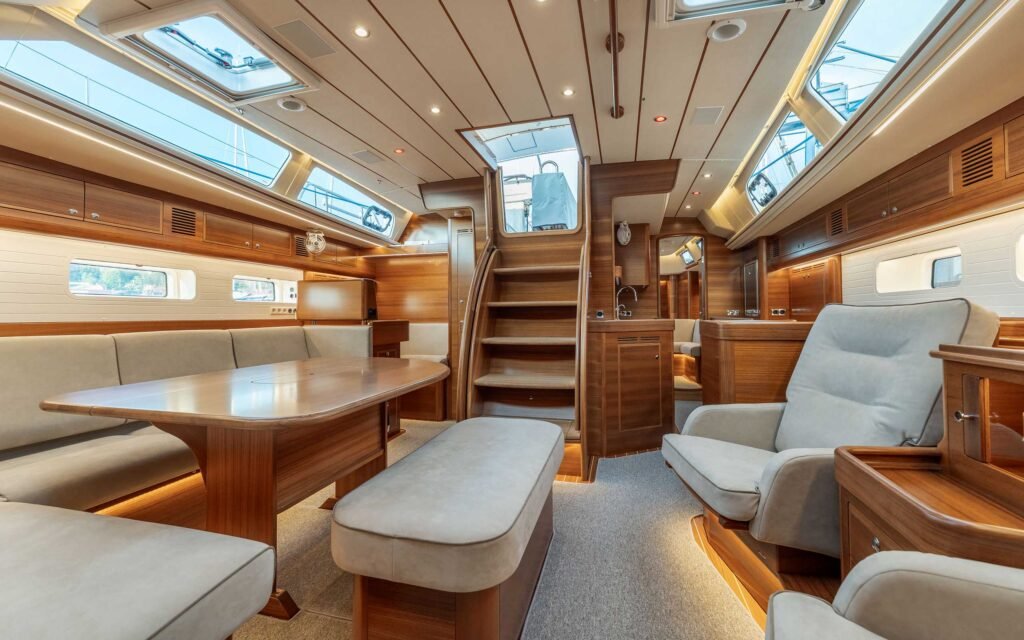 Swedish inboard sailing yacht for sale, interior and living space