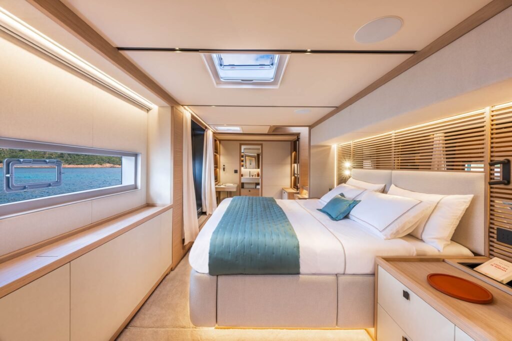 luxury sailing catamaran for sale, exterior on the water