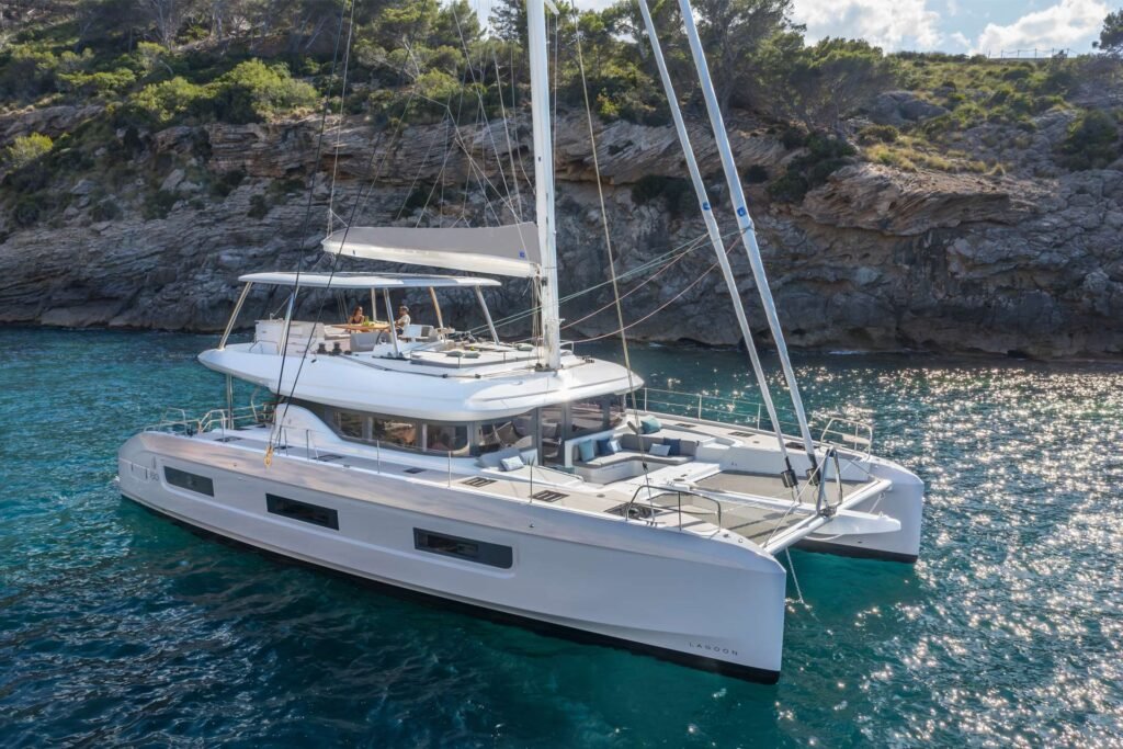 18 metre 8 guest French yacht for sale, exterior on the water