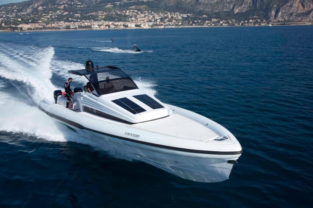 16 guest Italian planning hull yacht for sale, at speed