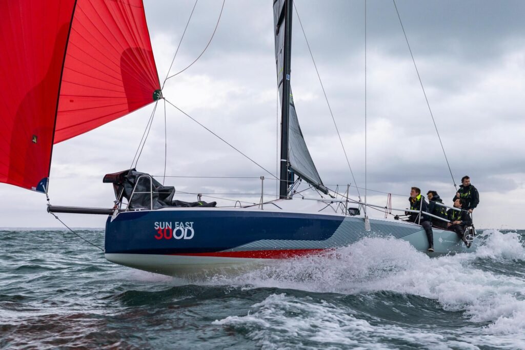 French saildrive yacht with 2 cabins at anchor