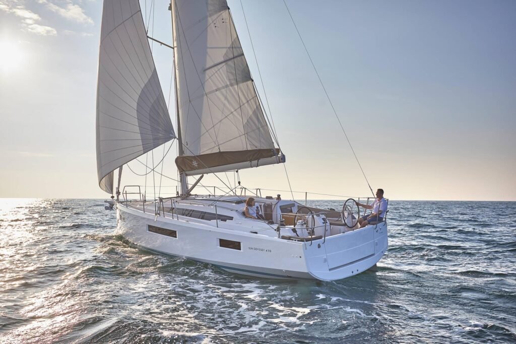 2 cabin French inboard yacht, saloon and galley