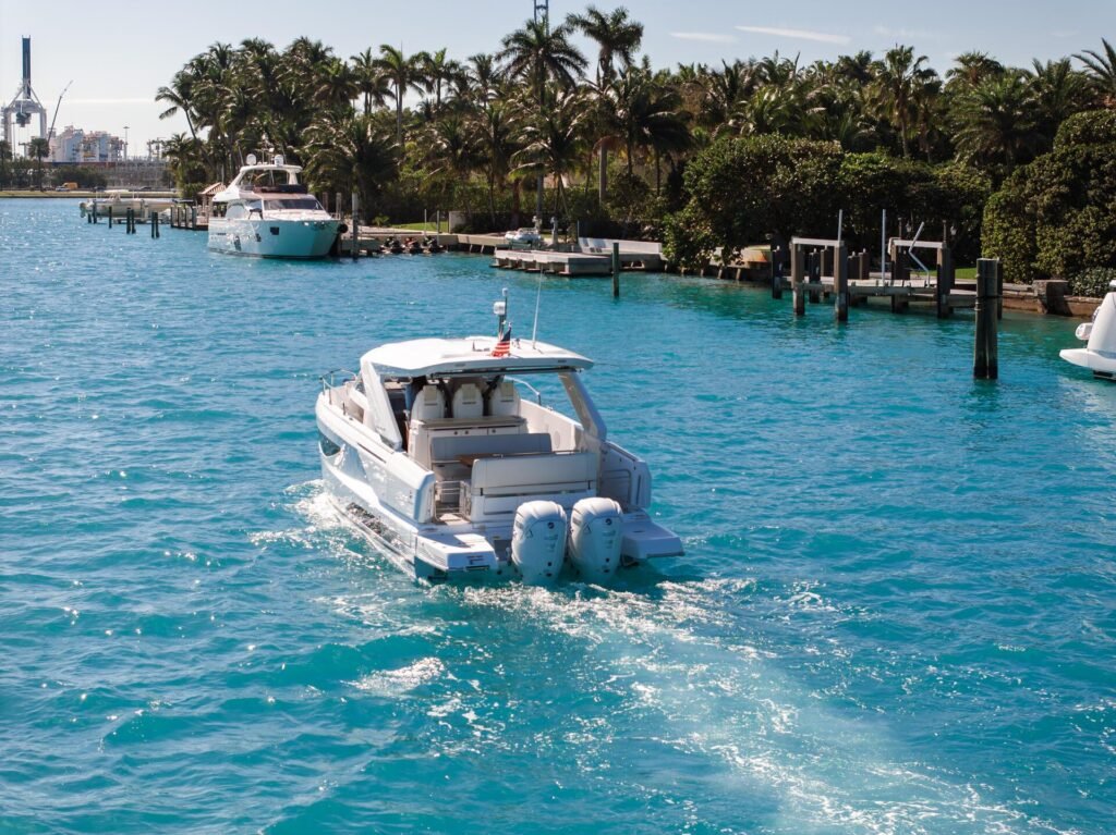 11 metre 8 guest outboard yacht for sale, open deck layout