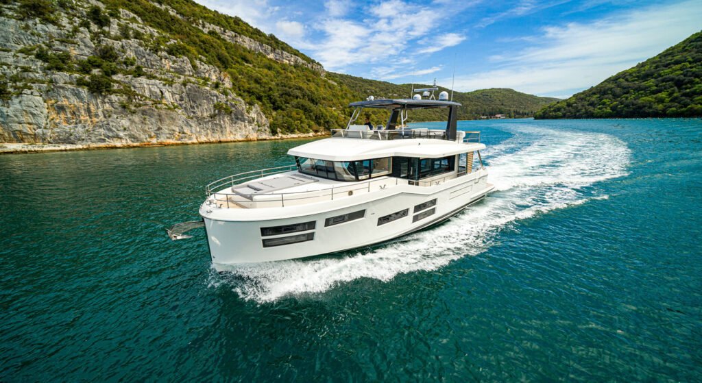 18 metre French trawler yacht interior pilothouse and saloon