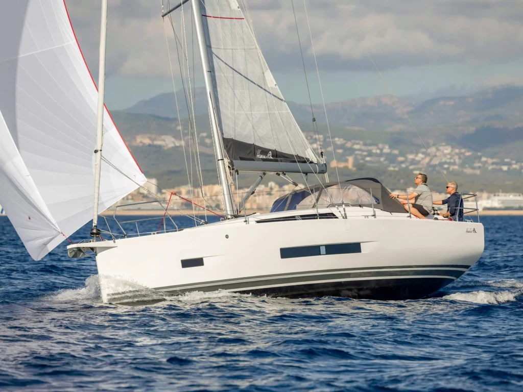 German built GRP yacht with 2 cabins underway