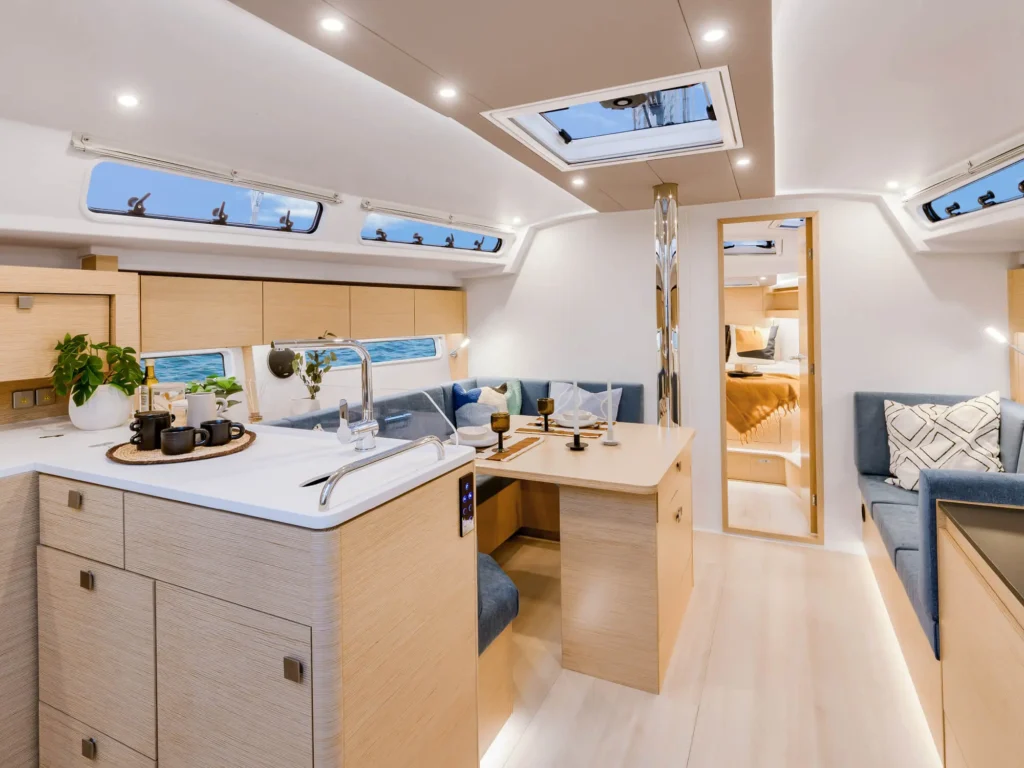 displacement sailing yacht under way with sails set