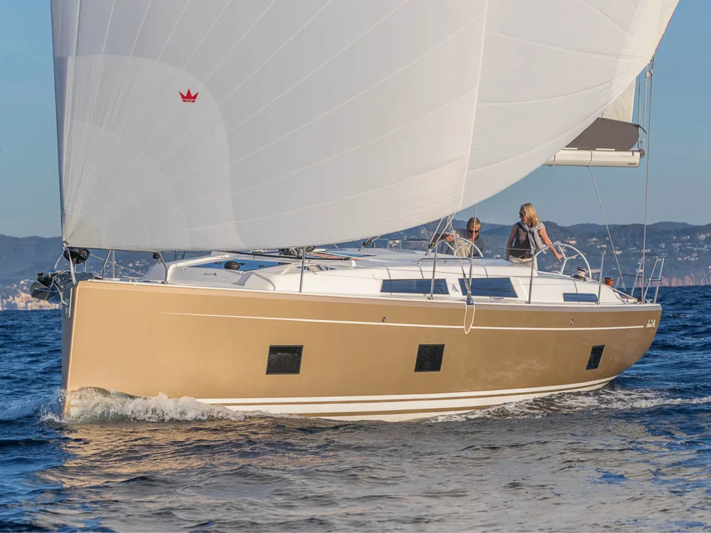12 metre German-built inboard yacht in a marina
