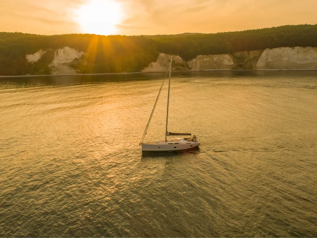 16 guest German-built yacht, exterior on the water