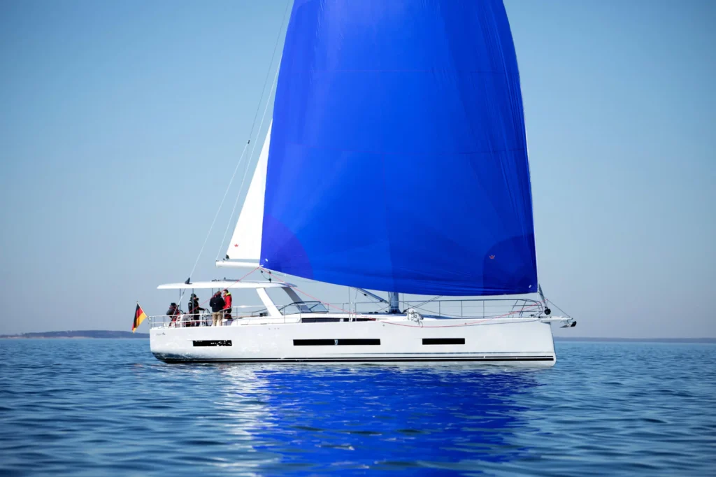 18 metre monohull from Germany anchored in sheltered waters