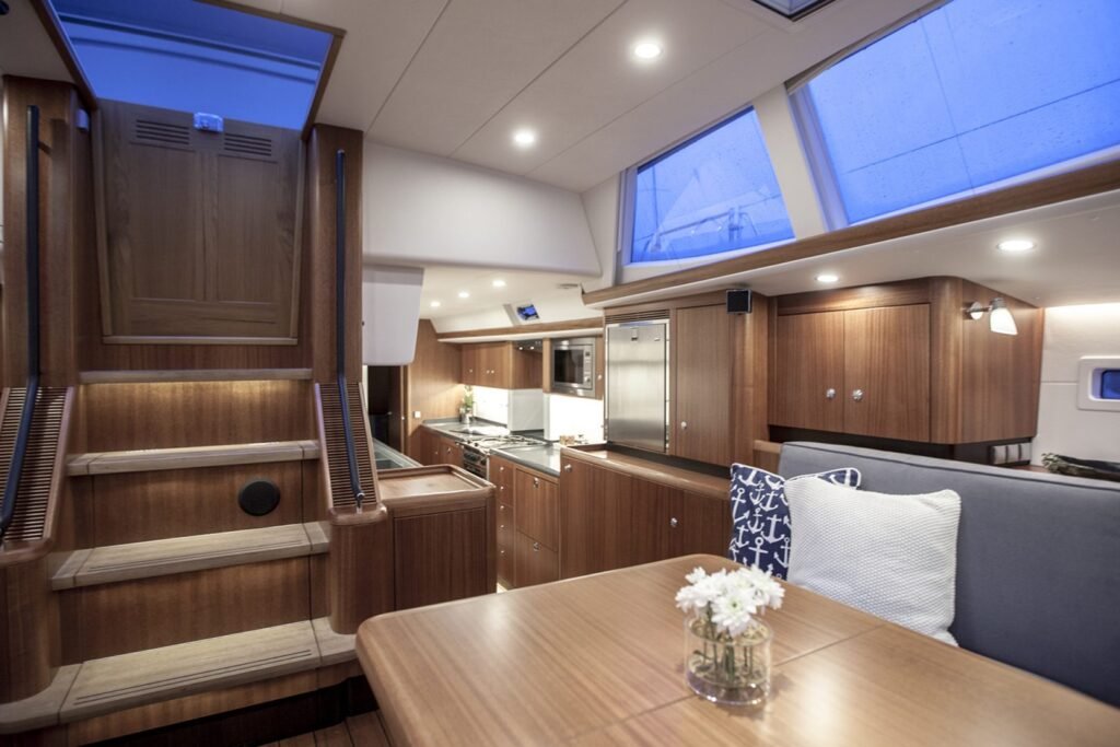 18m sailing yacht for 12 guests under way with sails set