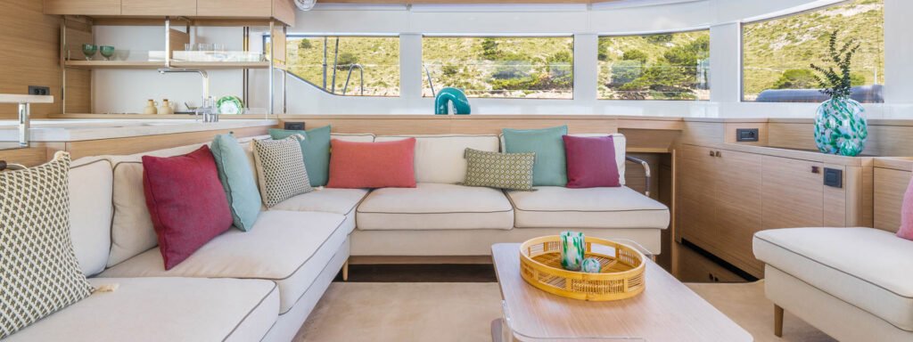inboard sailing catamaran spacious interior and living space