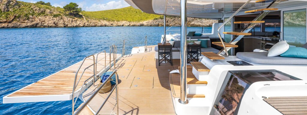 18m displacement sailing yacht under way with sails set