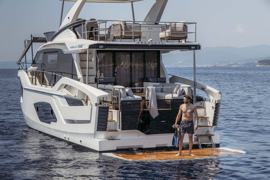 12 guest flybridge yacht around 800,000 euros, at anchor