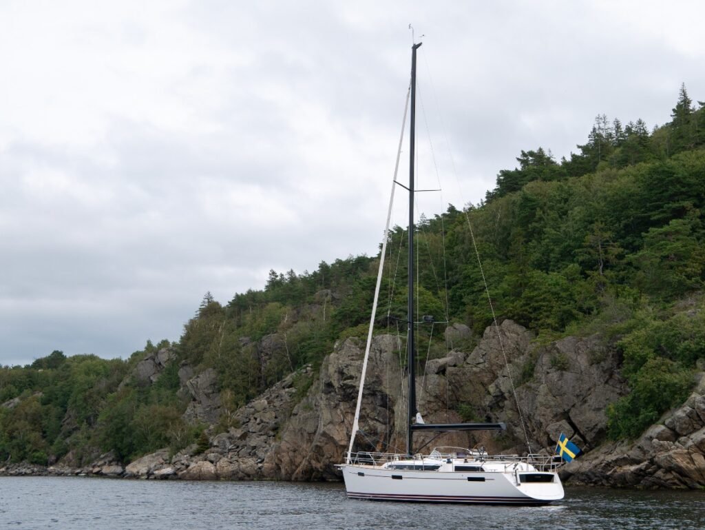2 cabin luxury displacement yacht for sale, gliding through calm seas