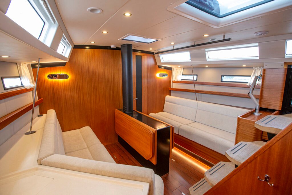 Najad sailing yacht teak interior and living space