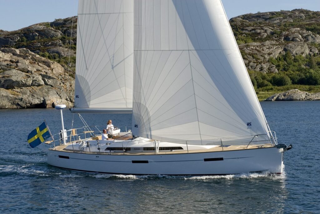 15 metre 3 cabin Swedish yacht at anchor in Scandinavian waters