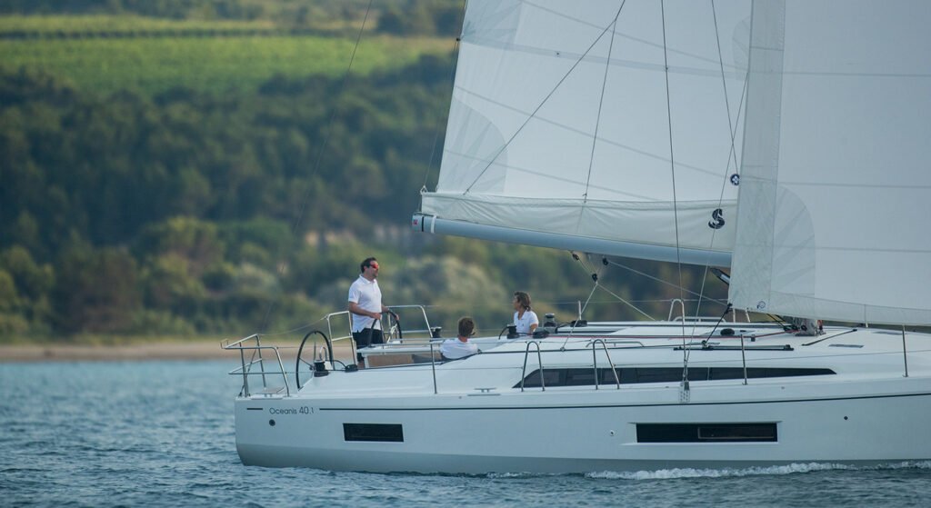 French built 13 metre monohull, sailing in Mediterranean waters