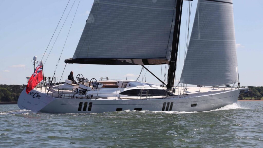four cabin displacement sailing yacht under way