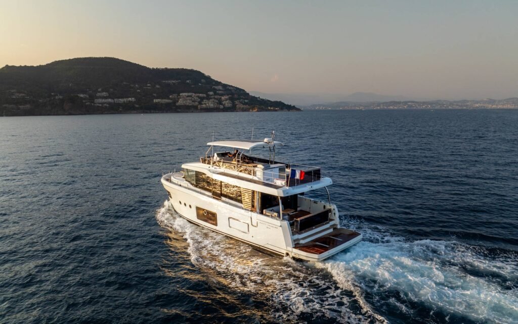 16 metre France Trawler yacht at anchor in calm waters