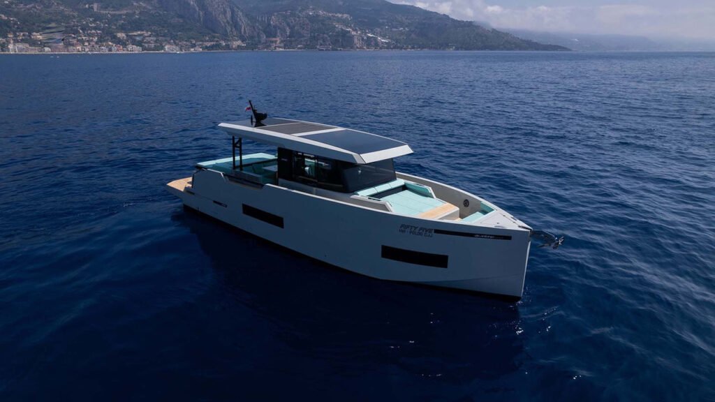 2 cabin coupe yacht interior with integrated helm and salon