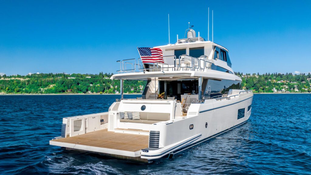 8 guest Taiwanese built yacht for sale, exterior on the water
