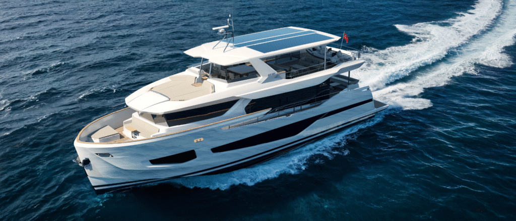 Displacement explorer yacht bridge and interior spaces