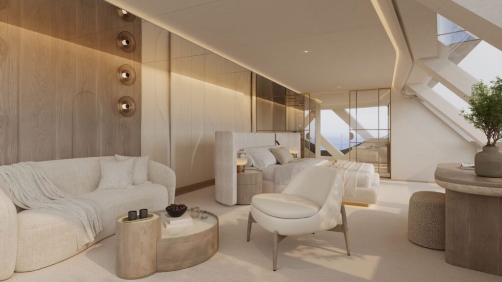 4 cabin monohull yacht interior, well-proportioned owner cabin