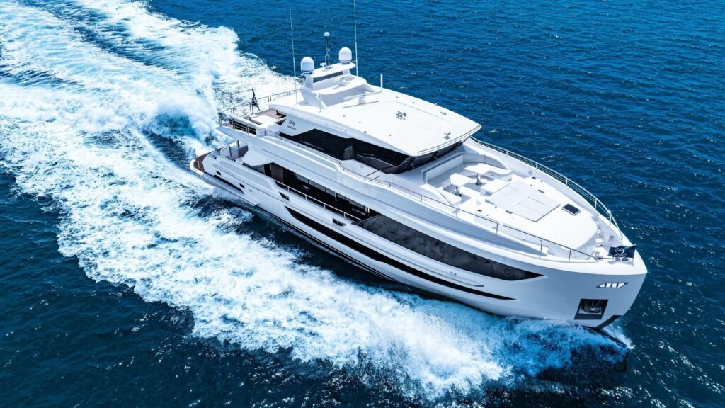 28 metre 5 cabin yacht for sale, exterior on the water
