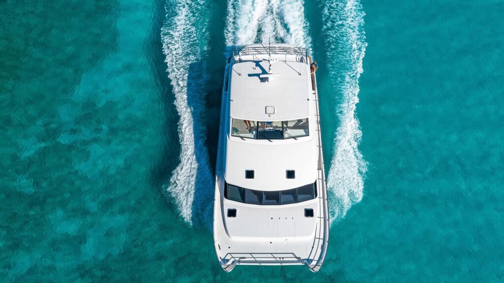 18 metre 4 cabin USA yacht at anchor showing spacious layout