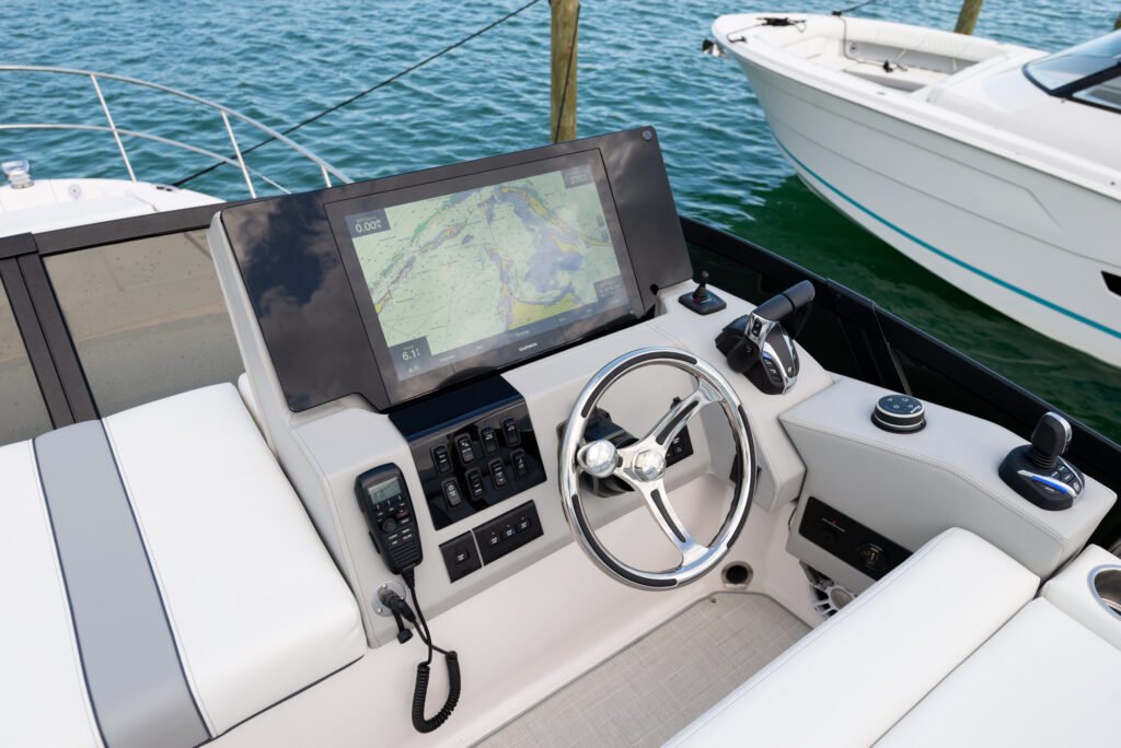 38 metre outboard yacht interior helm and navigation area