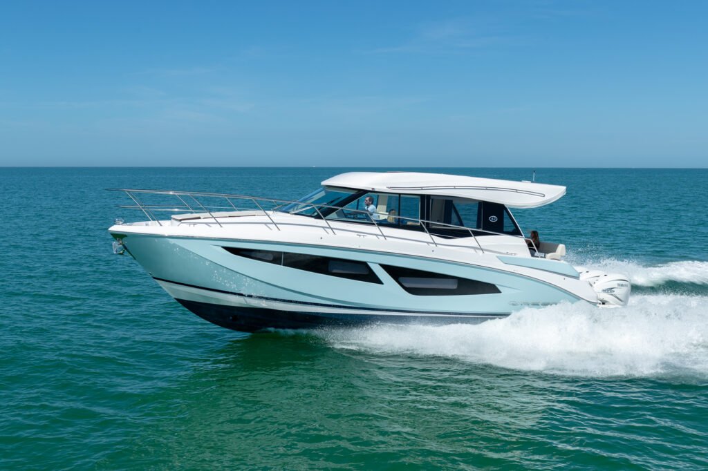 2 cabin luxury yacht at anchor, refined styling