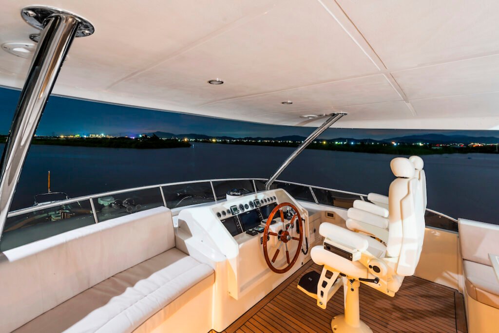20 metre inboard semi-displacement yacht for sale, at anchor