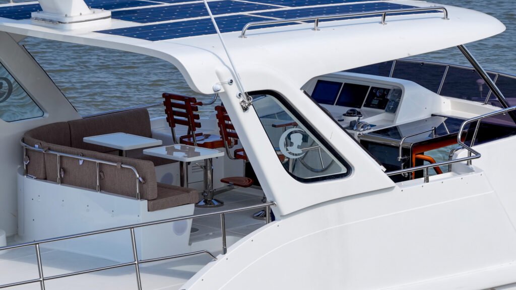 18 metre displacement trawler for sale, at peaceful anchorage
