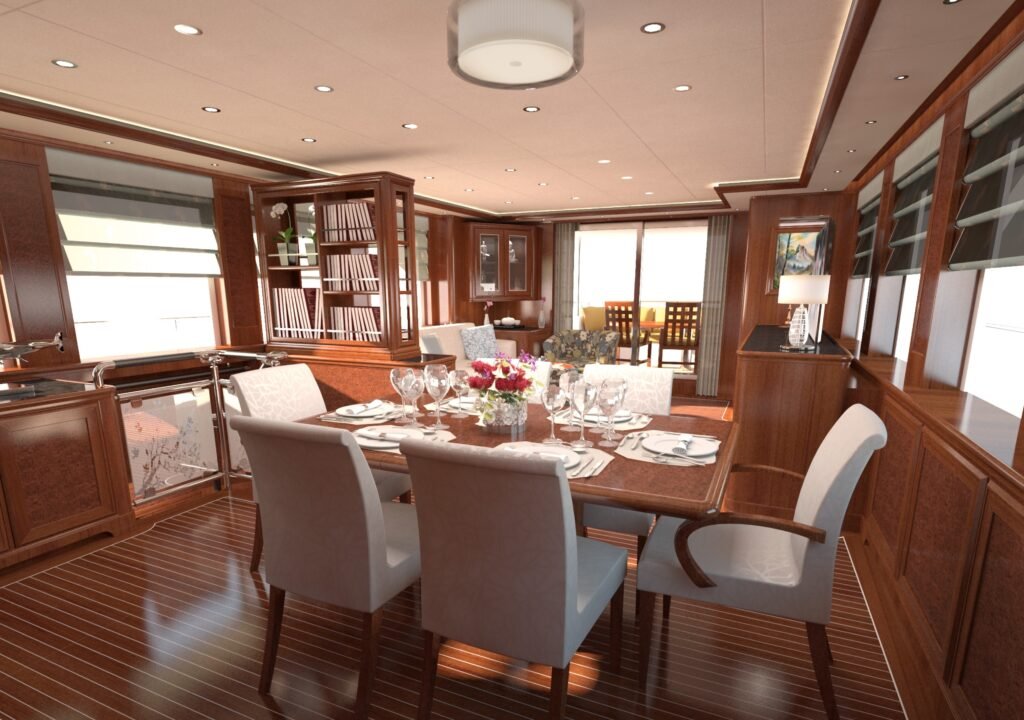 Chinese semi-displacement yacht interior and saloon