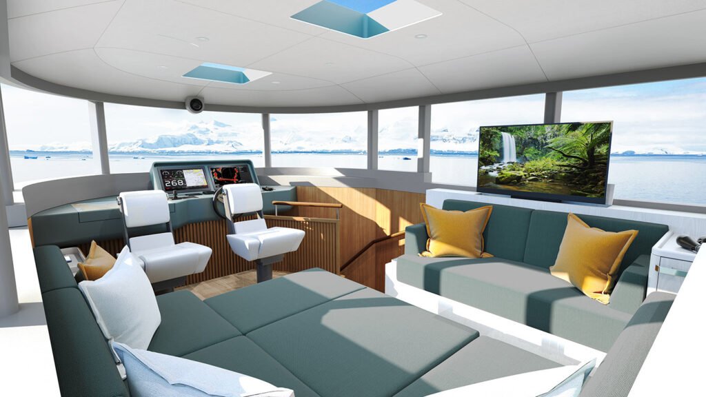 20 metre aluminium semi displacement yacht for sale, interior and living space