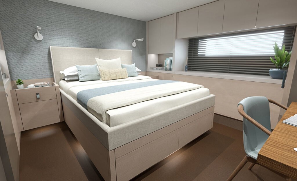 22 metre 4 cabin aluminium yacht interior and living space
