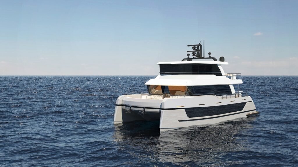 22 metre 3 cabin explorer yacht for sale, exterior on the water