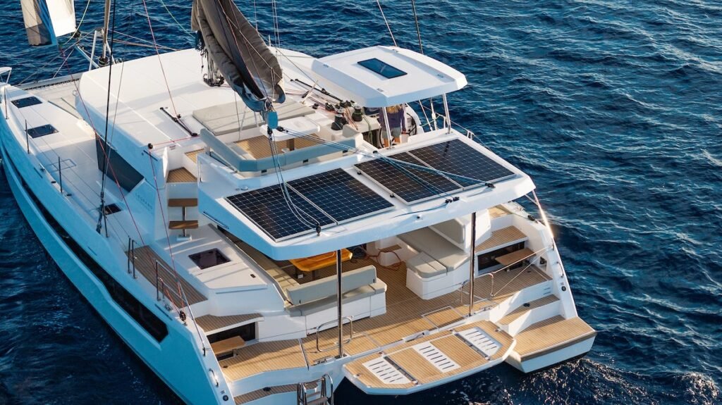 luxury displacement yacht at anchor, 14 metre