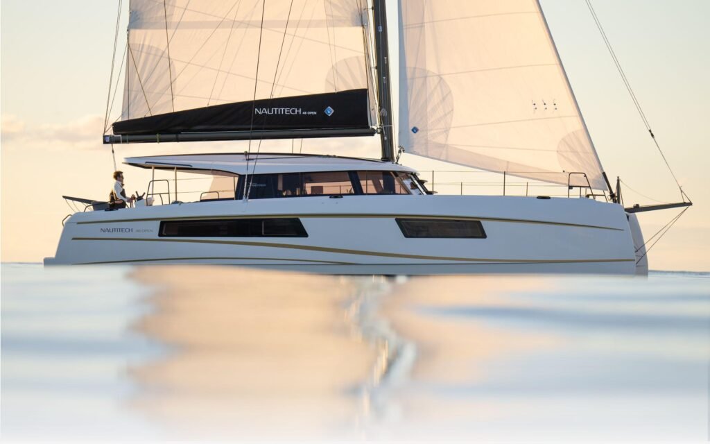 15 metre French-built GRP yacht for sale, profile at sea